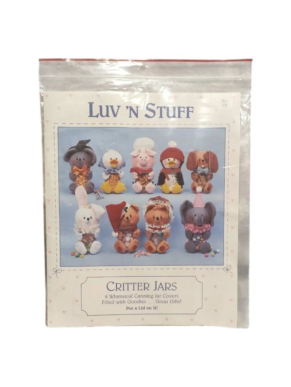 Vintage Luv 'n Stuff Critter Jars 9 Canning Jar Cover Patterns New Uncut
